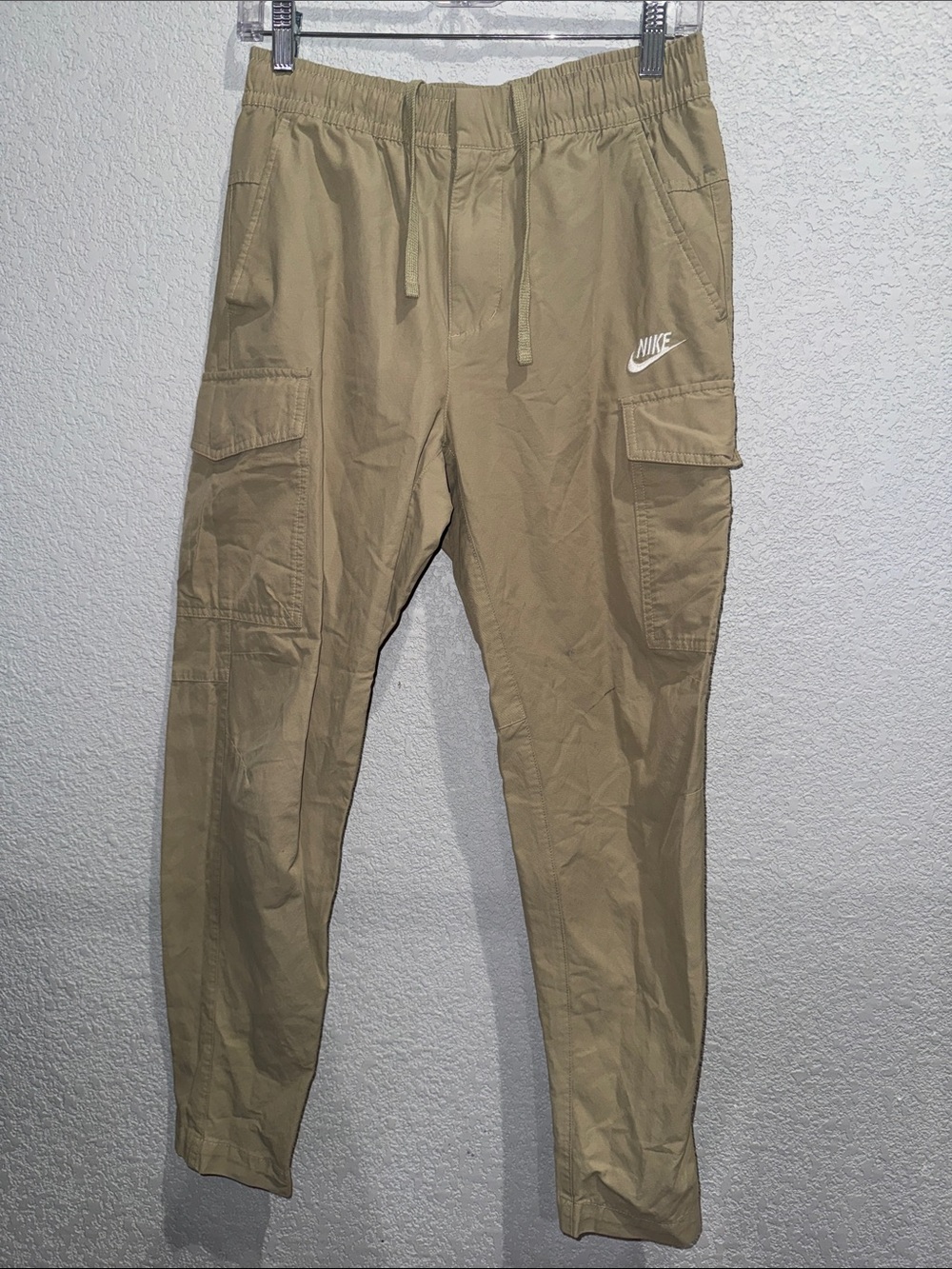 Nike Men's Tan Cargo Joggers with White Swoosh